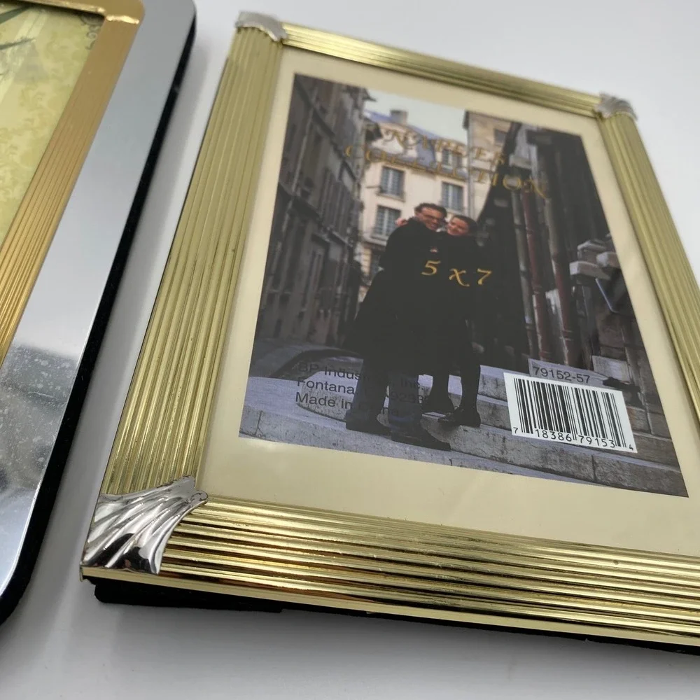 Two Tone Metal Picture Frames Set of 2 Vintage Gold Silver‎ Art Deco 5x7 Photo